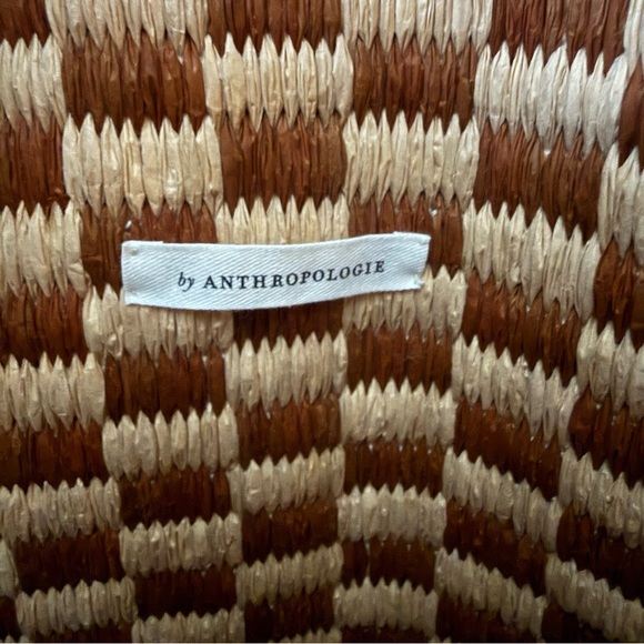 By Anthropologie Raffia Checkered Angular Tote Bag NWT - Picture 6 of 12